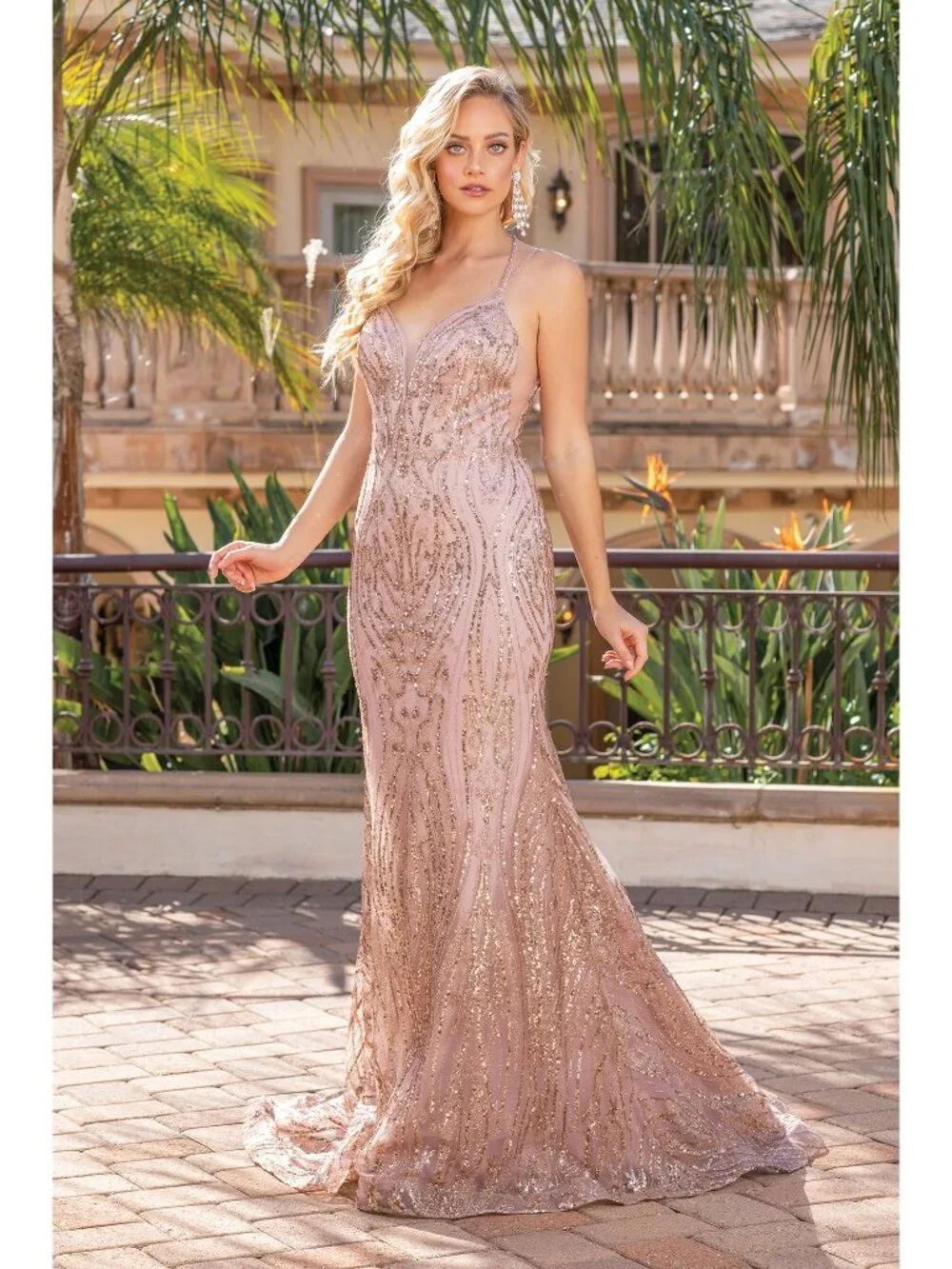 NEW ROSE-GOLD Evening Gown Floor Length Formal Elegant Stunning 4337